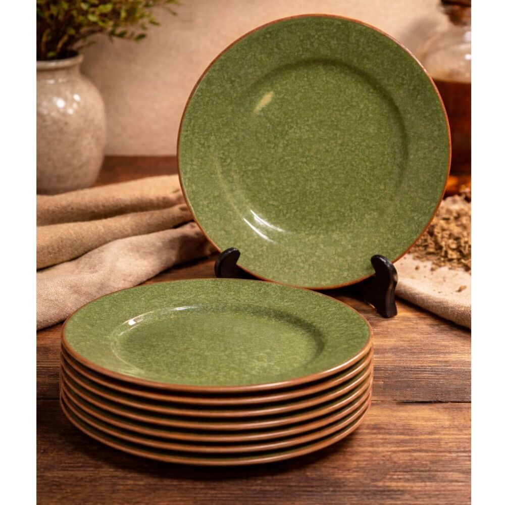 Val Do Sol Portugal Green Speckled Stoneware Salad Plates Set of 8 8.75"